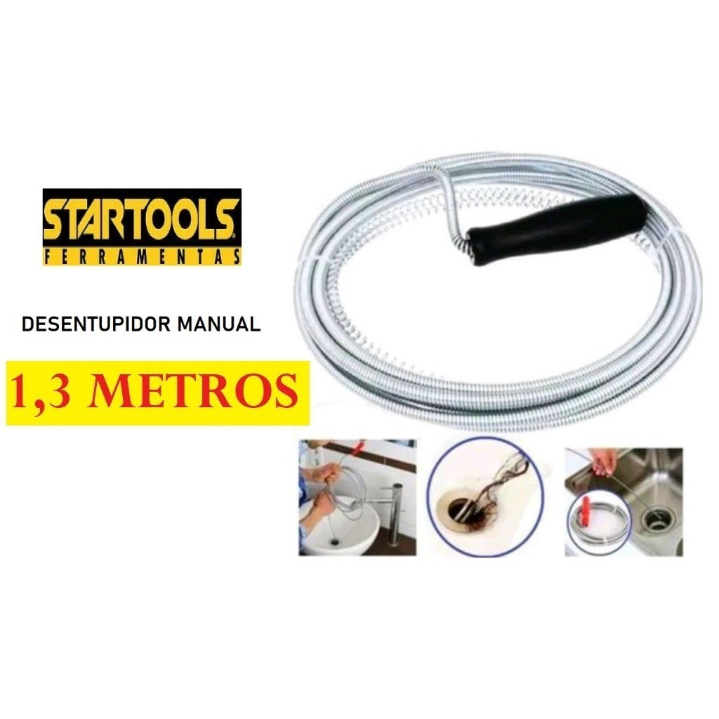 Desentupidor Tubulação 1,3M Manual Flexível Pia Banheiro Cozinha Encanação Aço Cano Ralo Top Estilo