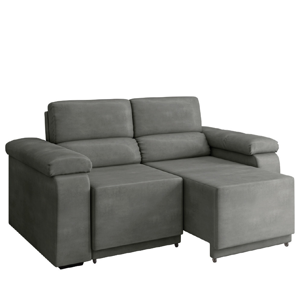 Sofá Retrátil Desmontável Suede 2 Lugares Fox Cinza - Home & Living