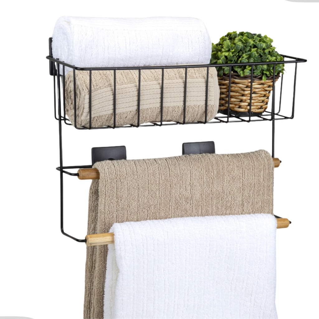 Porta Toalha Toalheiro Duplo Banheiro Multiuso Fixação Dupla Face Eco Design Preto Arthi em Oferta na Shopee