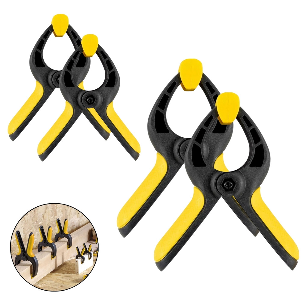 Kit Grampos com Mola Sargento Prendedor 4 Peças Sendo 2 de 4" e 2 de 9" Pinça Plástica Fixação Madeira Casa