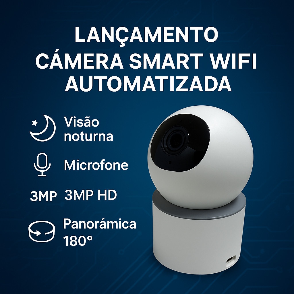 Câmera Smart Wi-Fi Full HD 3mp Áudio, Noturna, App Tuya e Integração Alexa e Google Home