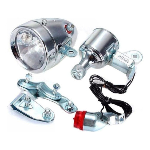 KIT Farol Dínamo 12v 6w Retrô Vintage Cromado Modelo Antigo Bike
