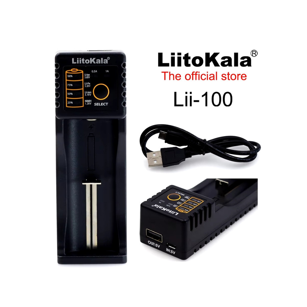 Carregador Inteligente LiitoKala Lii-100 USB 1.2V 3.2V 3.7V 4.2V Power Bank Para Baterias de litio 18650 AA AAA
