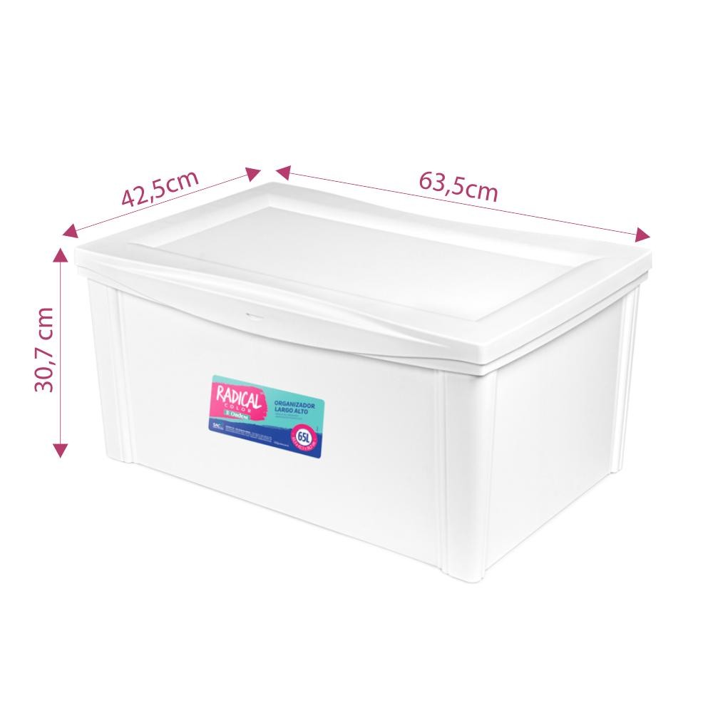 Kit 3 Caixas Organizadoras Alta Branca 65L Radical Color Ordene — imagem 2 de 2