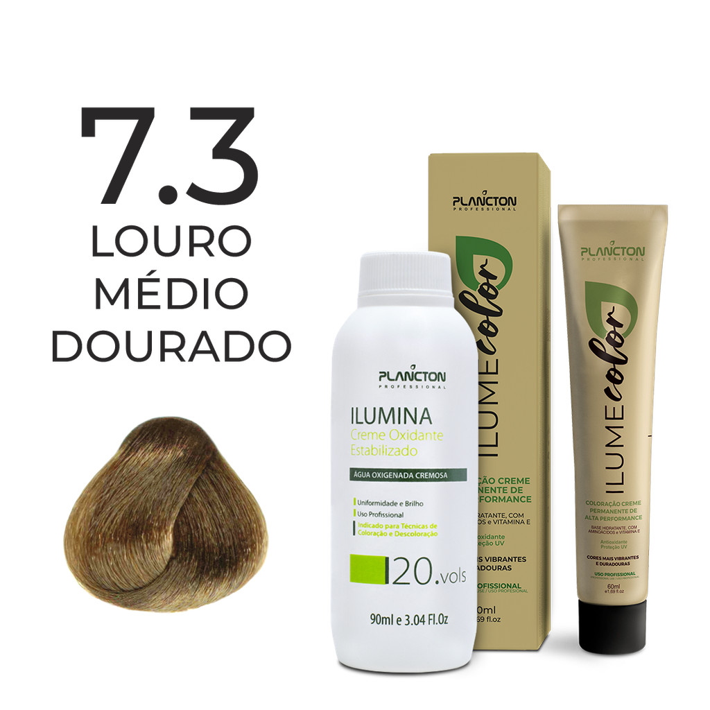 KIT ILUME COLOR PLANCTON - 7.3 LOURO MÉDIO DOURADO + OX ILUMINA 20V