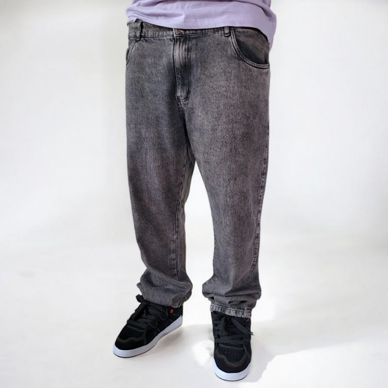 Calça Baggy Jeans Masculina Retrô Preta Estonada