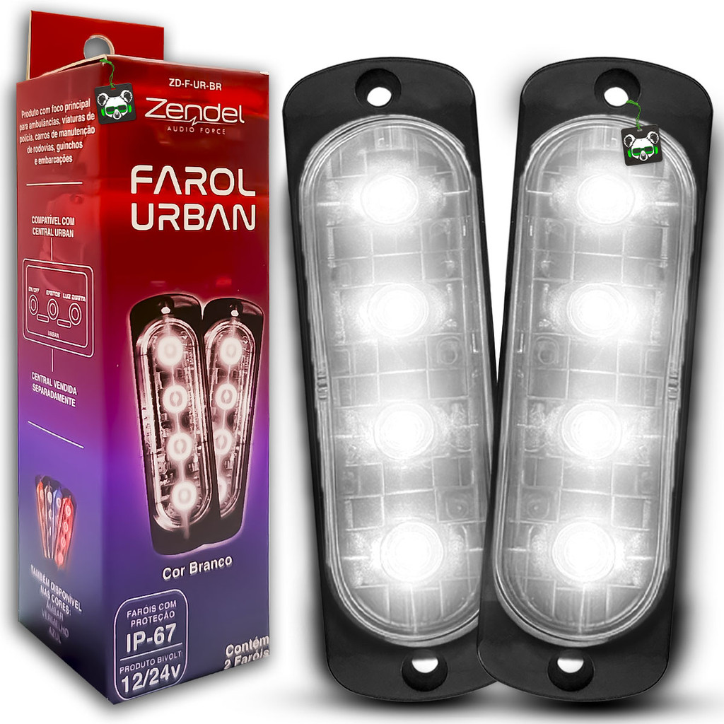 Par Farol Strobo Led Branco Policia Ambulância Viatura Emergência 12/24V Urban Zendel em Oferta na Shopee
