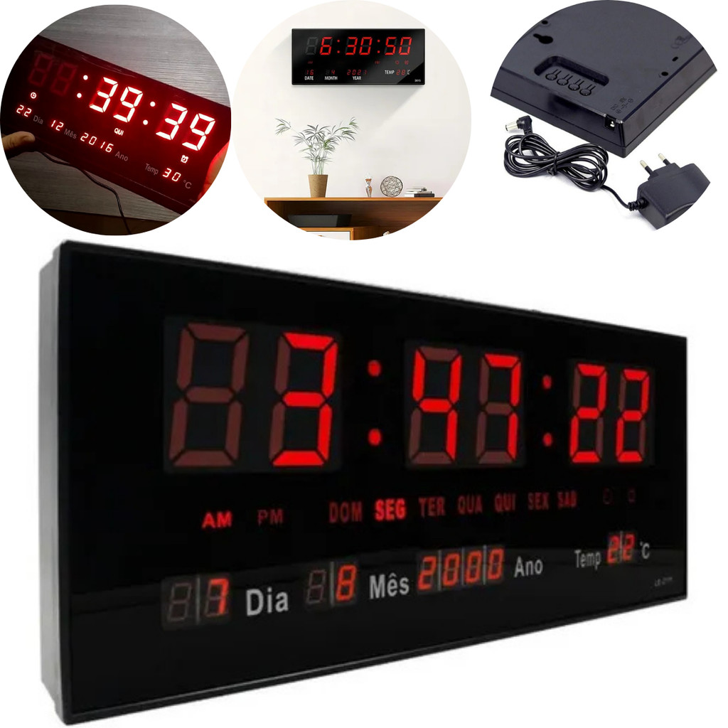 Relógio Digital De Parede Led Tempo Calendário Temperatura Despertador Elétrico Relógio