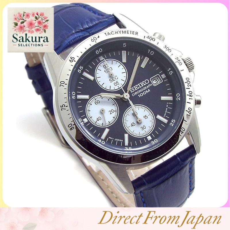 Relógio De Pulso Cronógrafo Seiko Com Conjunto De Pulseira De Couro Genuíno , Item De Distribuição Autorizado Doméstico , Cinto Azul Marinho SND365P1-BL [Produto De Importação Paralela]