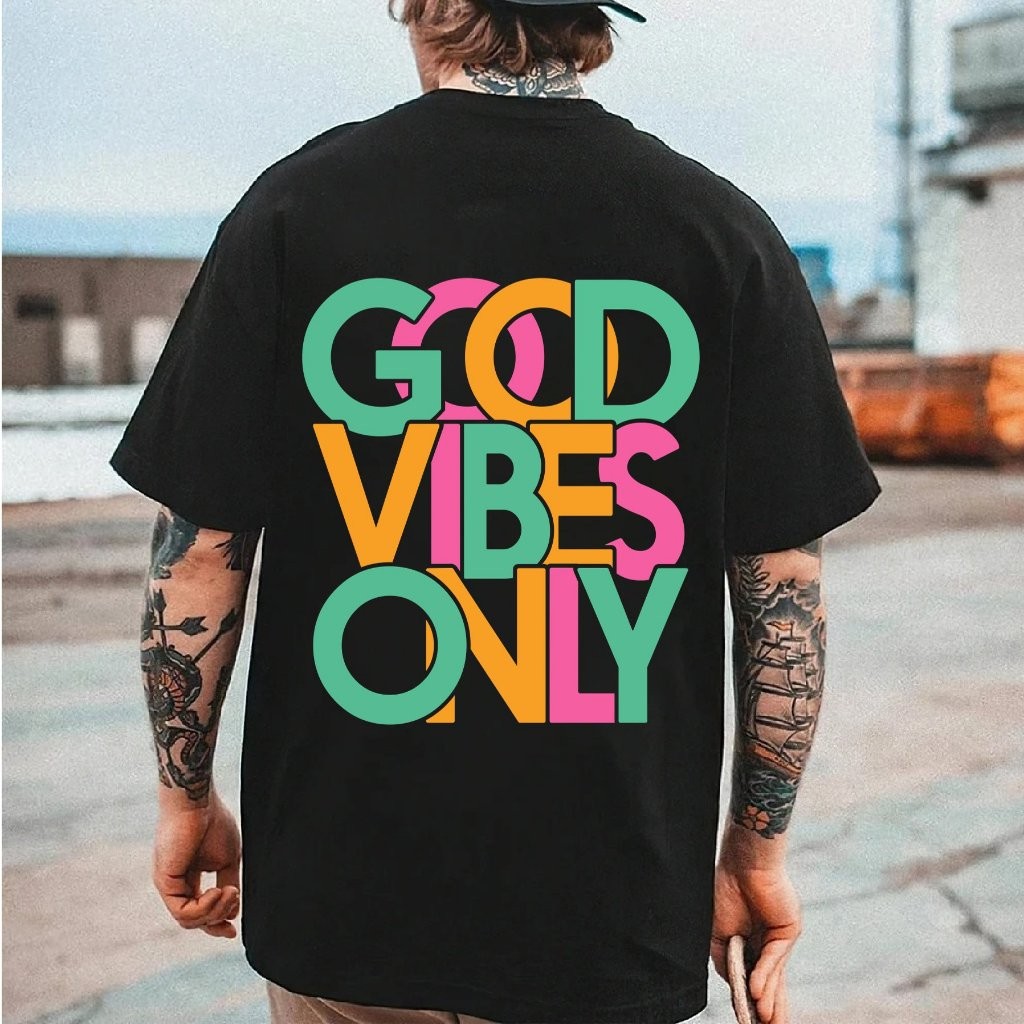 Camisa Camiseta Camiseta Masculina Básica Streetwear Algodão Adulto Plus Size Infantil Good Vibes Only Over T-shirt Algo