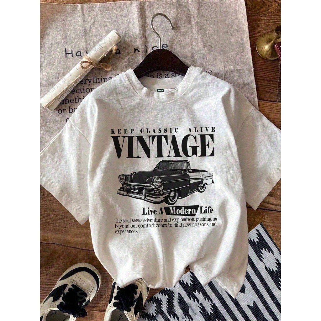 2024  Camiseta feminina slim fit de gola"OCLÁSSICO  VINTAGE Viva uma moderna, A alma busca aventura e exploração JS STOR