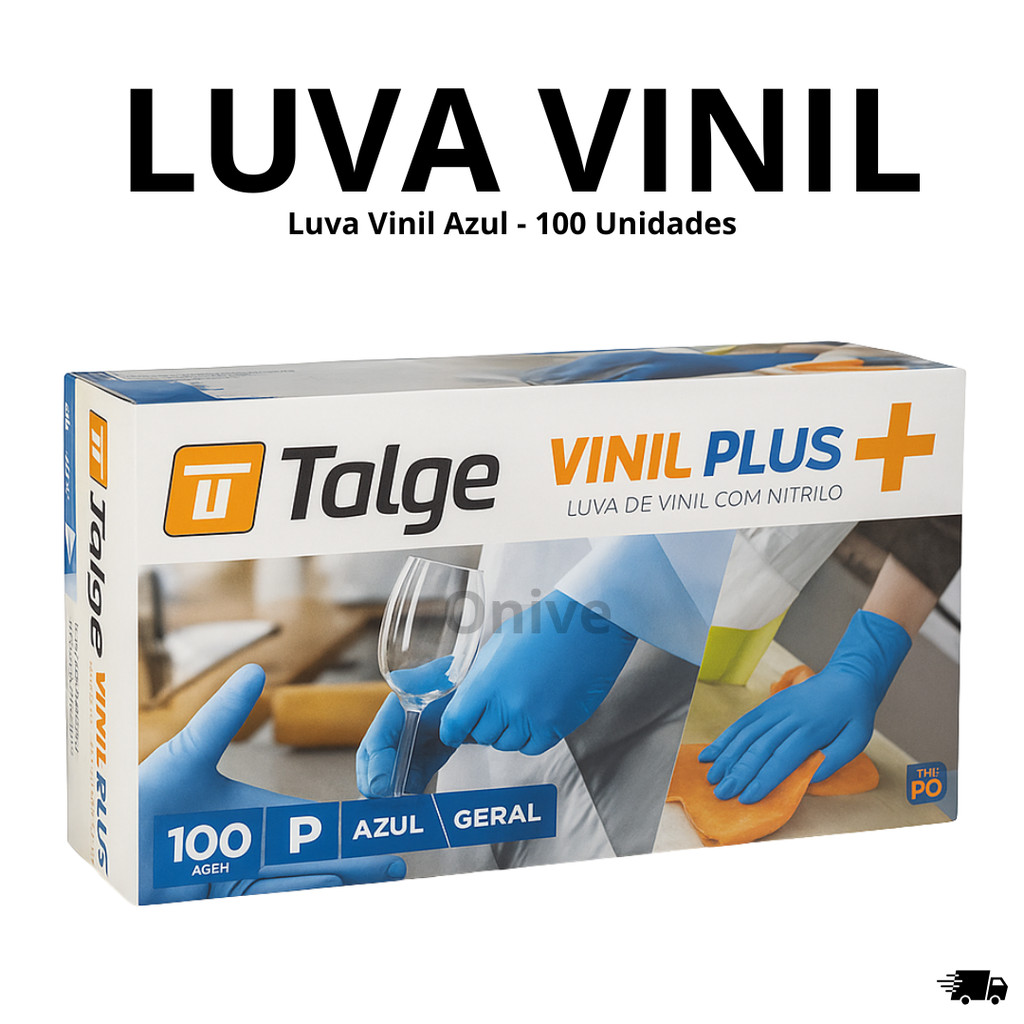 Luva de Vinil Descartável Sem Pó Azul Resistente 100 Unidades