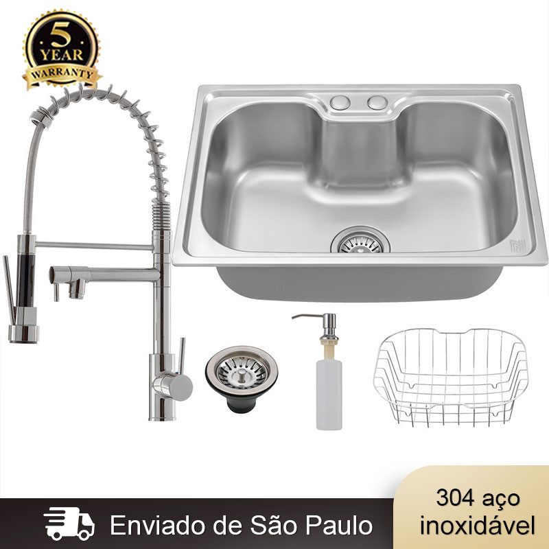 Cuba para cozinha gourmet pia aço inox 304 com acessórios +  Torneira Gourmet Dupla alavanca  60 X 42 X 21 CM em Oferta na Shopee