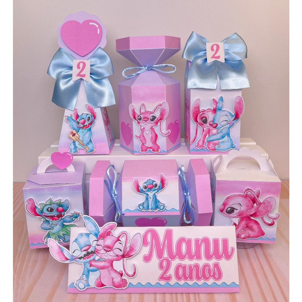 kit festa de aniversário stitch angel aniversário lembrancinha caixinha personalizada
