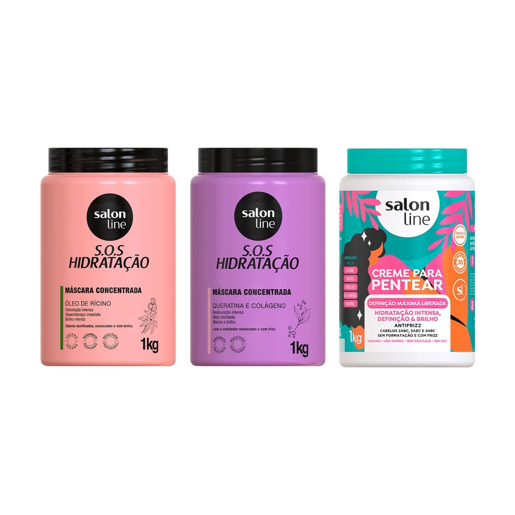 Kit com 2 Máscaras de Hidratação SOS Hidratação + Creme Para Pentear Definição Máxima Salon Line - Beauty