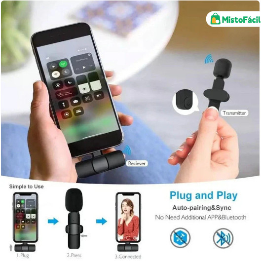 K K9 Vlog compatível com microfone de lapela sem fio K9 Vlog tipo C e iPhone
