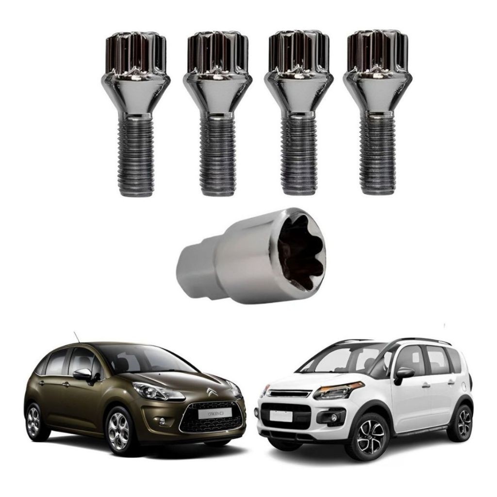 Kit 04 Parafuso Roda + Chave Antifurto 12x1,25 C3 Aircross