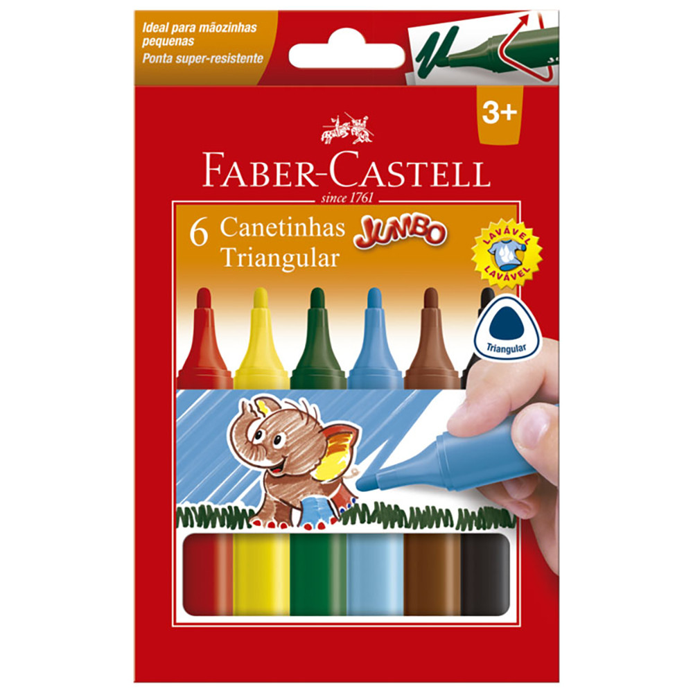 Caneta hidrográfica Triangular Jumbo 6 cores 150206J Faber-Castell em Oferta na Shopee