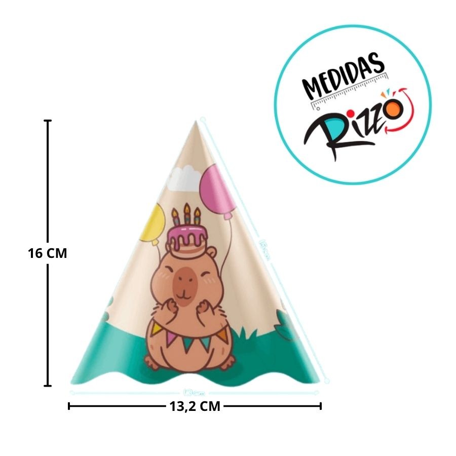 Detalhes do Chapéu de Aniversário - Capivara - 16x13,2cm - 8 unidades - Rizzo