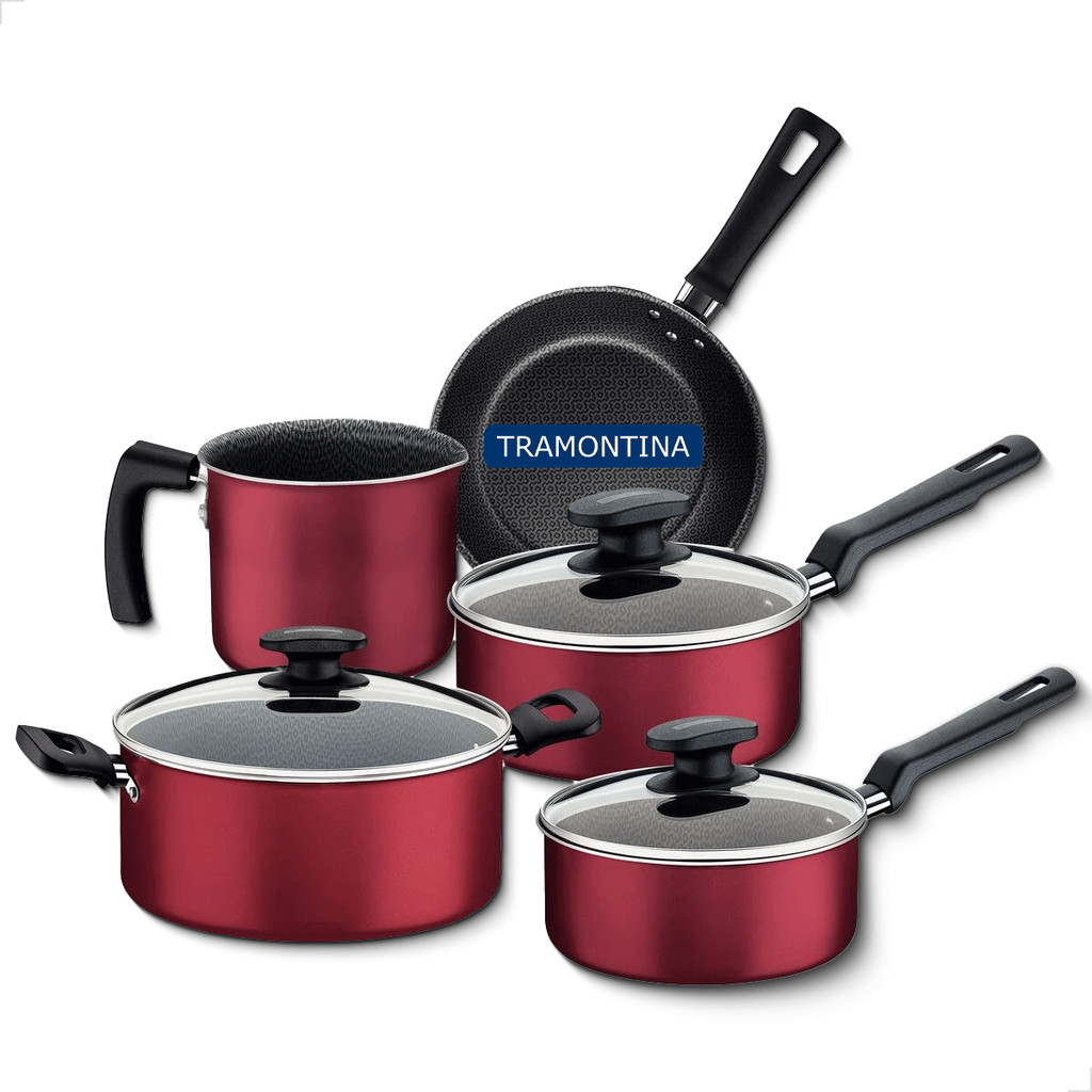 Conjunto de Jogo de Panelas Tramontina 5 Peças Loreto de Alumínio Starflon Max Antiaderente Vermelha em Oferta na Shopee