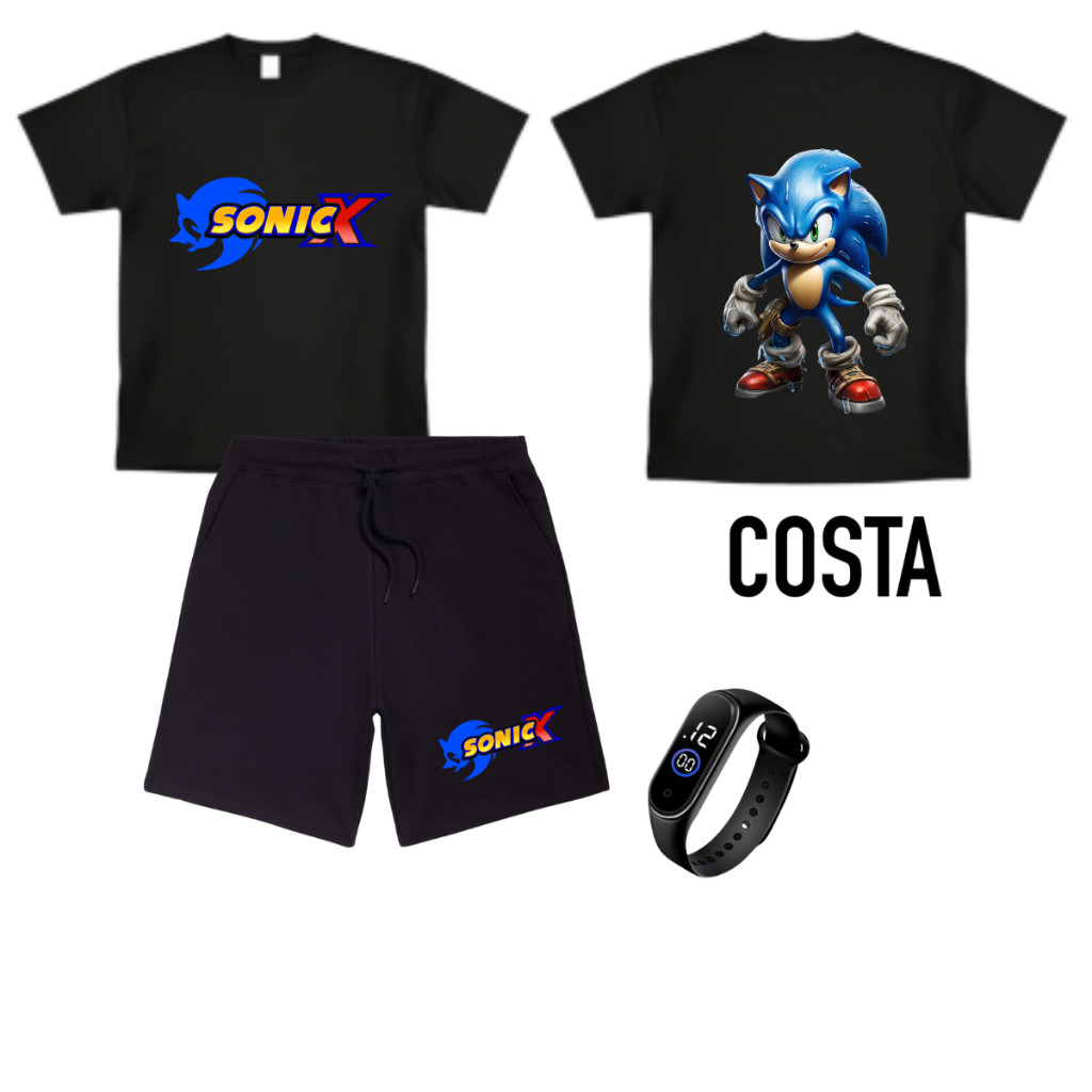 Conjunto Infantil SONIC Menino infantil Juvenil Masculino Kit Bermuda e Camiseta tamanho 4 ao 16 a pronta entrega