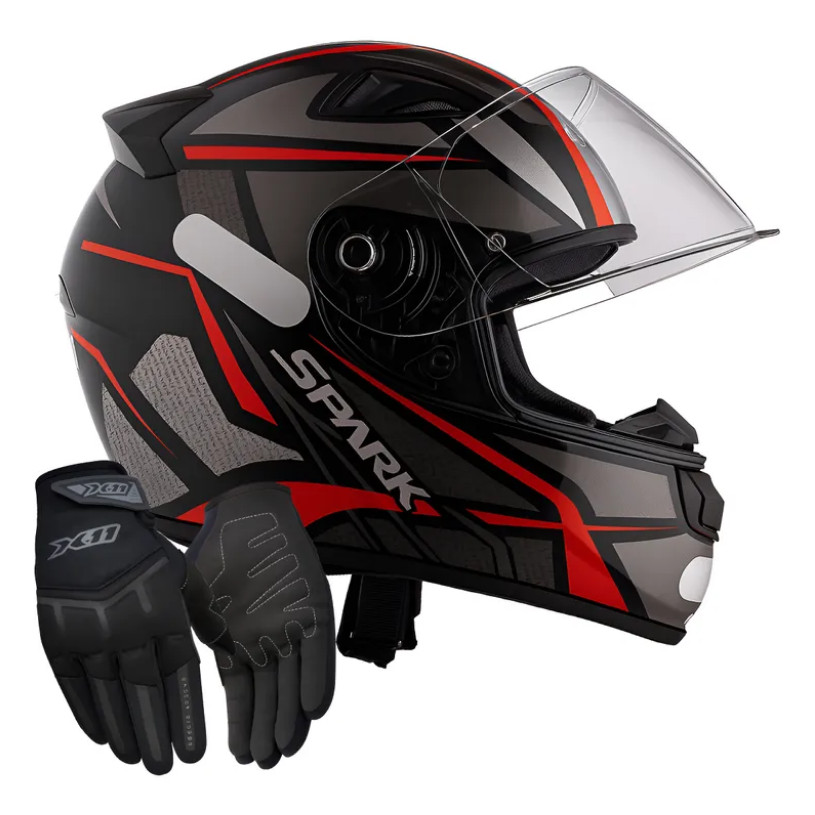 Capacete Ebf Spark Spider Vermelho Mais Luva FitX X11