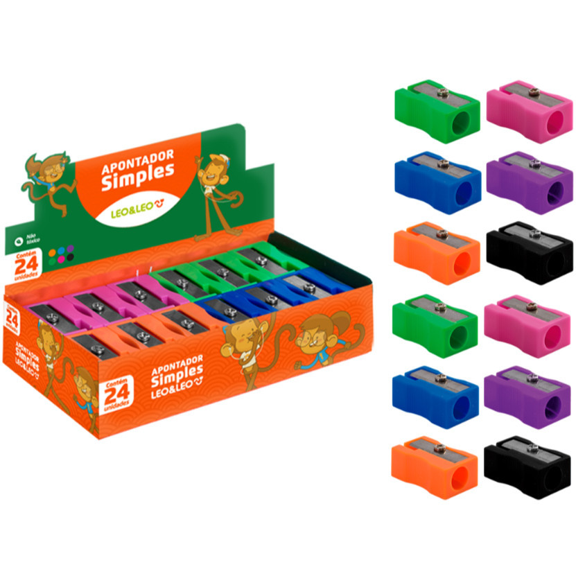 Caixa de Apontador Leo e Leo Simples com 24 unidades Apontador Escolar em Oferta na Shopee