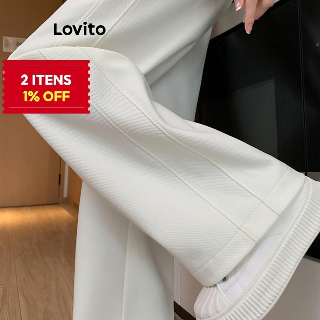 (Trendy) Lovito Calça Casual Com Cordão Liso Para Mulheres LNL54136 em Oferta na Shopee