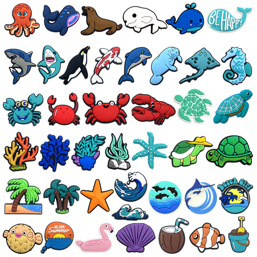 MEIDJ Encantos De Sapato 42 Animais Marinhos E Plantas Série Padrão Acessórios De Decoração De PVC Com Botão