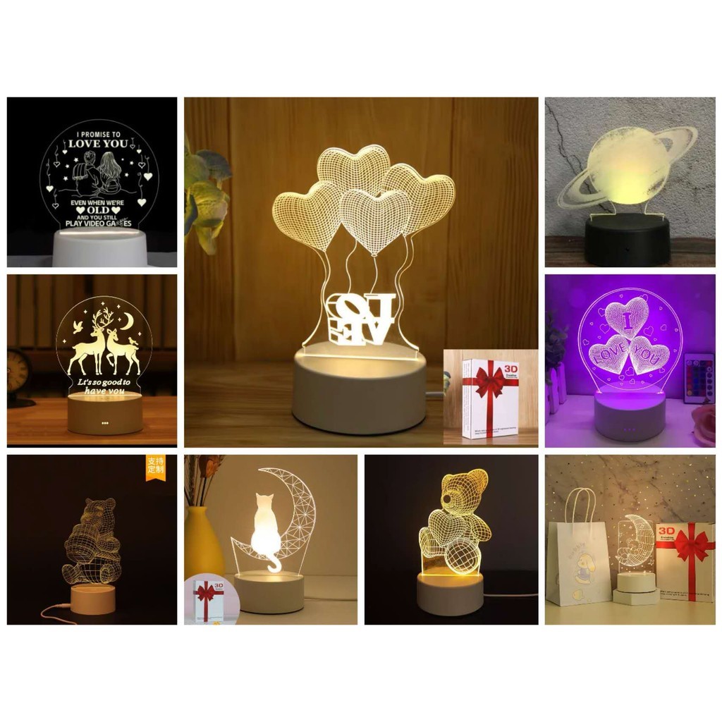 Luminária decorativa Mesa de LED 3D Criativa Luz Noturna Decorativa em Oferta na Shopee