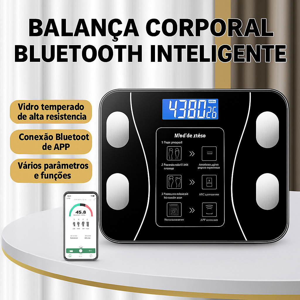 Balança Bioimpedancia Digital Bluetooth Corporal até 180kg Resultado Pelo Celular TZ-010