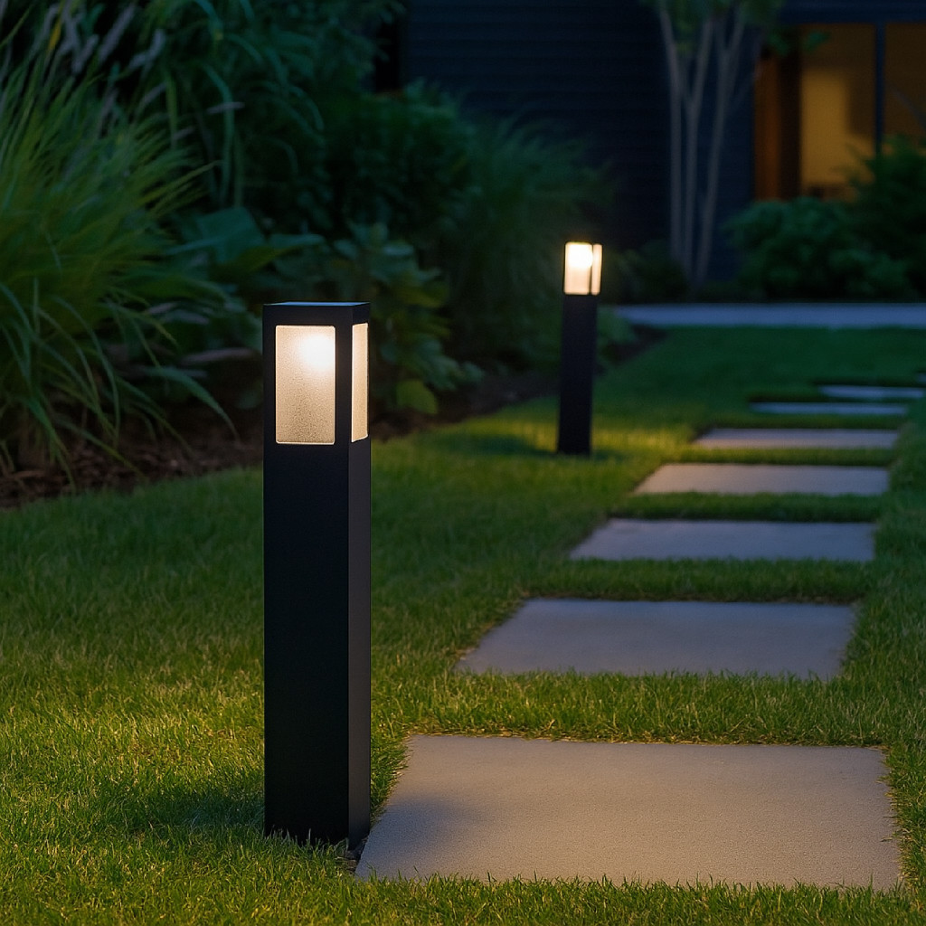 Poste Jardim 50cm Balizador Externo Piso Chão Garten Bocal E27 Preto Fosco Alumínio Bivolt