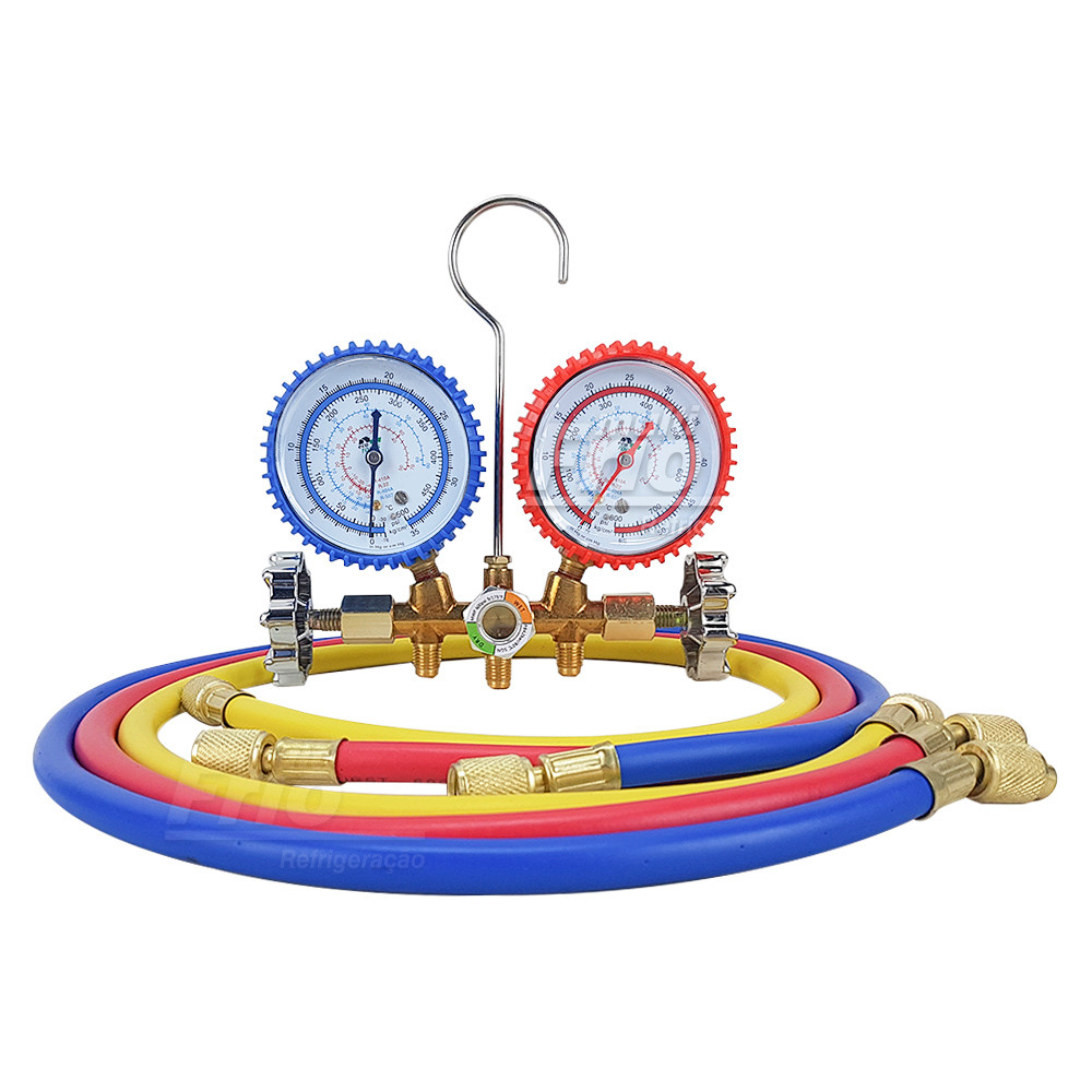 Manifold EcoTools R410A + Mangueiras 5/16 R410A 150 cm ( Manômetro R410A R22 R404 R507 )