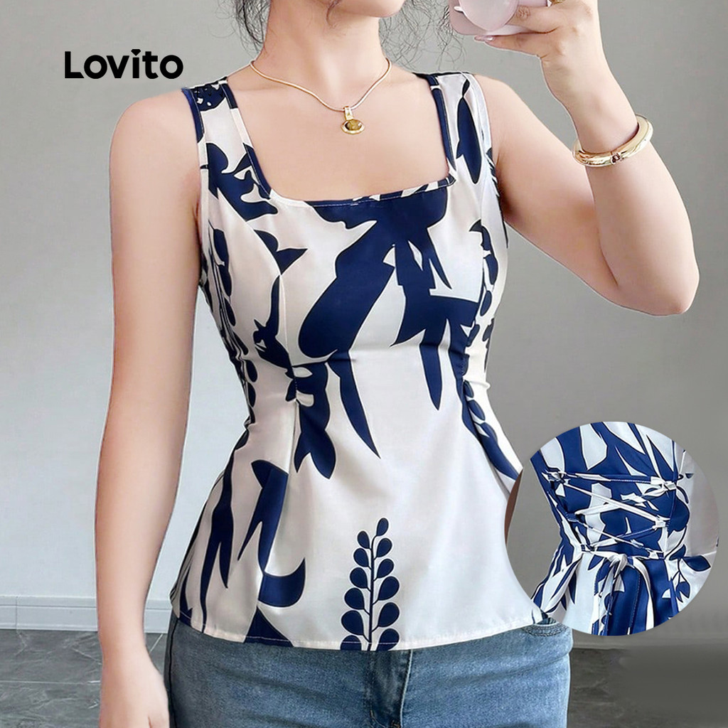 Lovito Blusa Boho com Laço Nas Costas Flores Macia e Confortável para Primavera/verão para mulheres L141ED010 em Oferta na Shopee