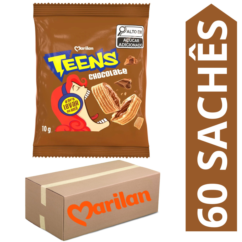 Kit 60 Sachês Biscoito Teens Chocolate Marilan 10g em Oferta na Shopee
