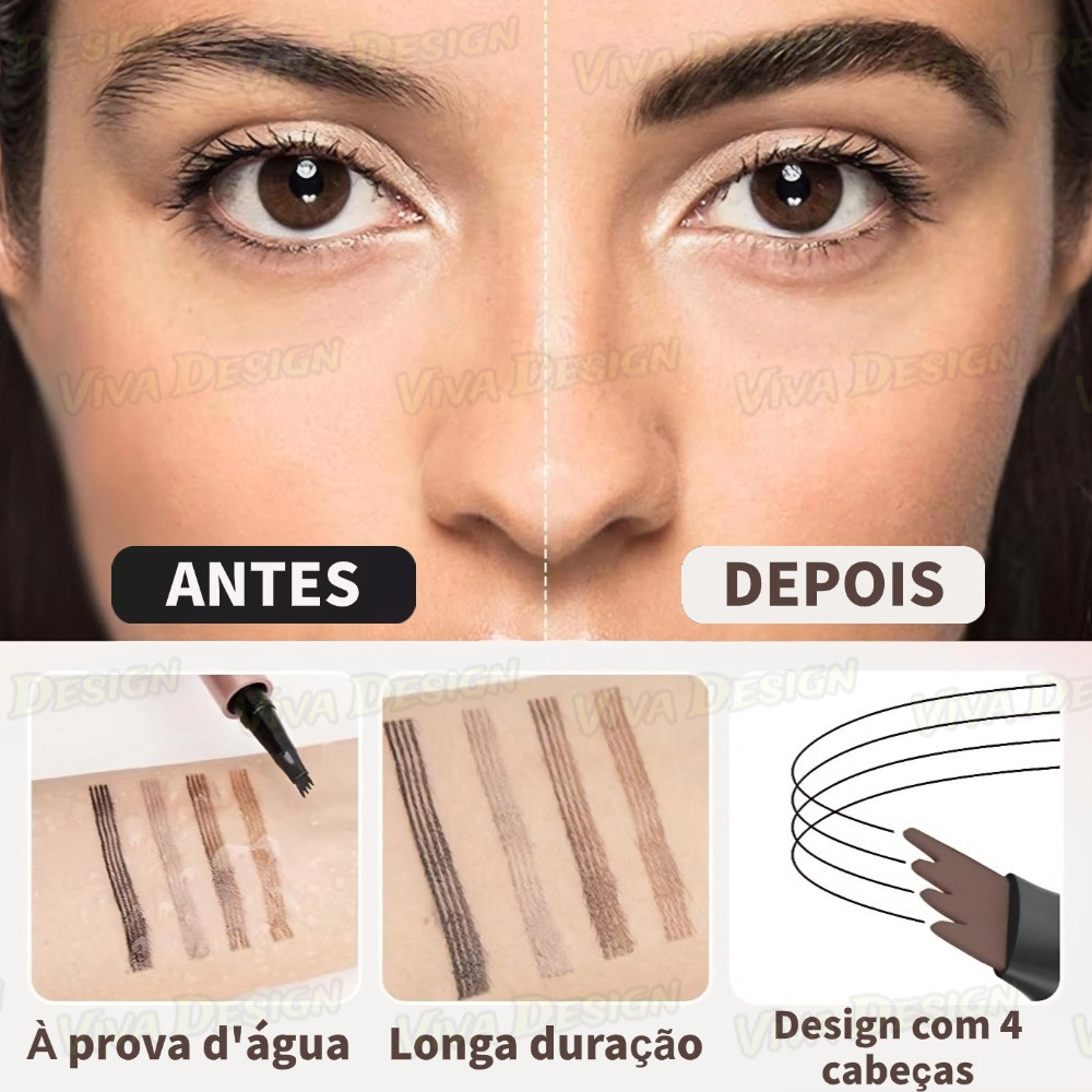 KIT3 Caneta de sobrancelha Henna Microblading Fio a Fio À Prova D'Água Lápis com 4 Pontas