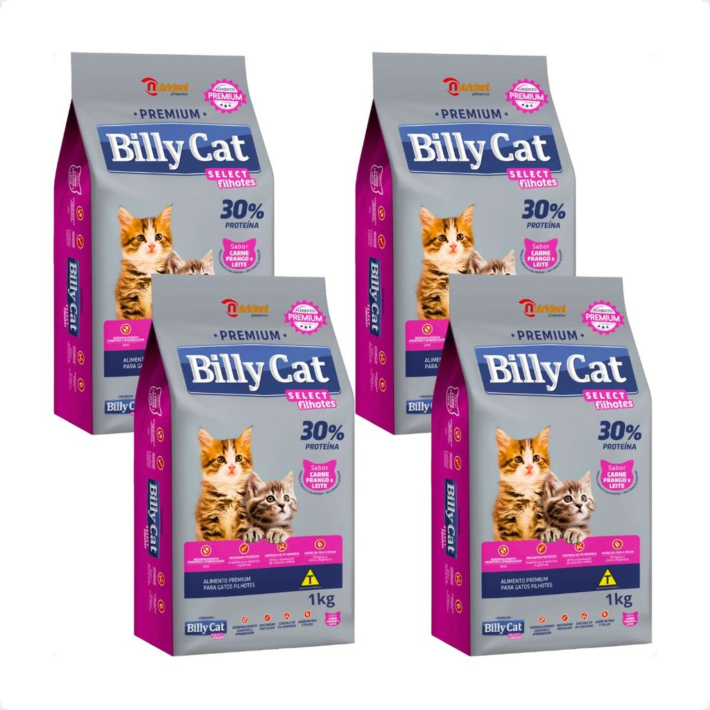 Kit 4 Ração Billy Cat Select Gatos Filhotes - 1Kg em Oferta na Shopee