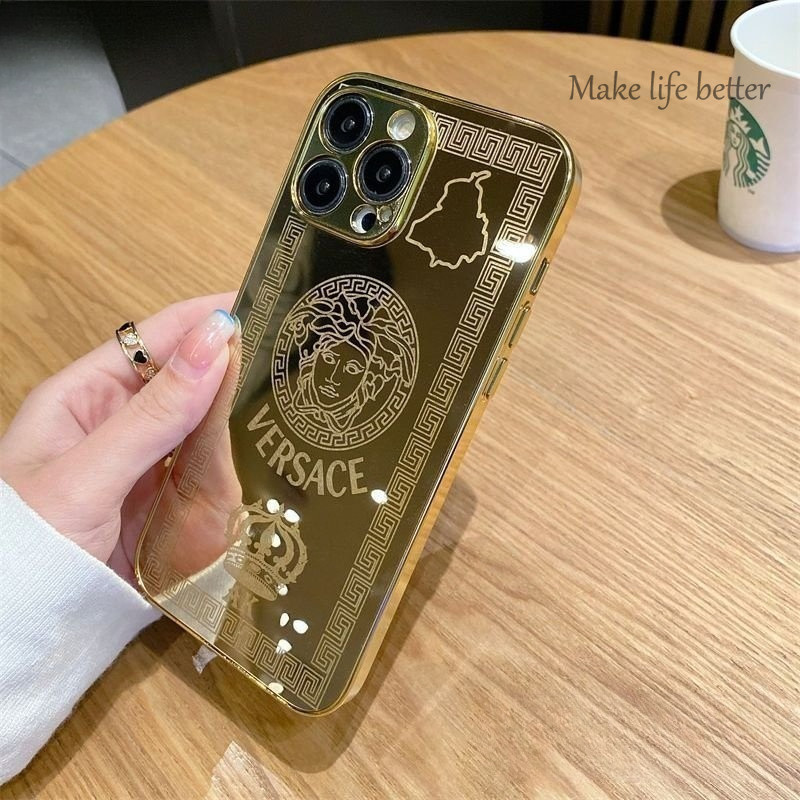 Capa Protetora Para IPhone Com Efeito De Espelho Dourado 24k (Resina Acrílica , Anticolisão) , Adequada 15 14 Pro Max