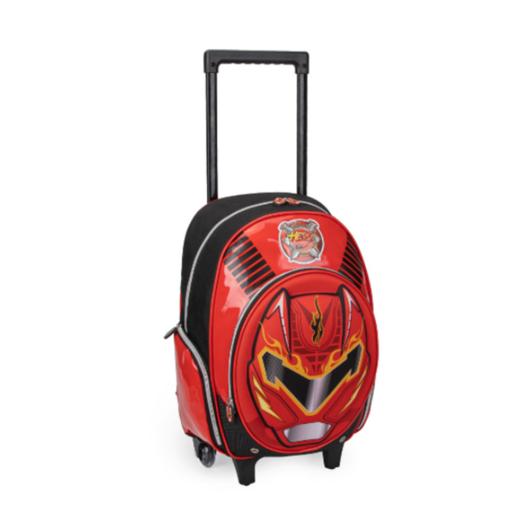Mochila de Rodinha Menino Hero Power Ranger 3D Grande Azul e Vermelha