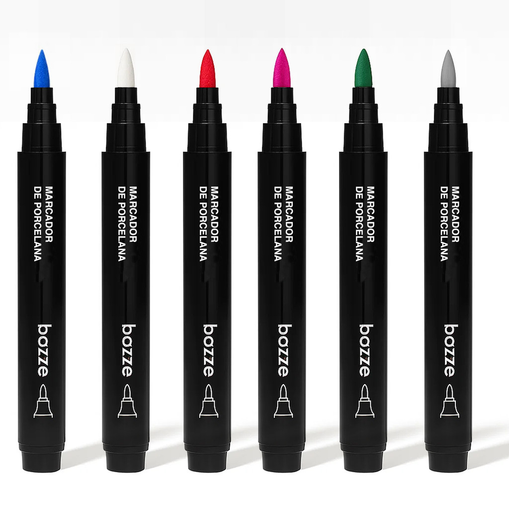 Caneta Marcador Porcelana Bazze 7 Cores – Vidro, Cerâmica e Louças