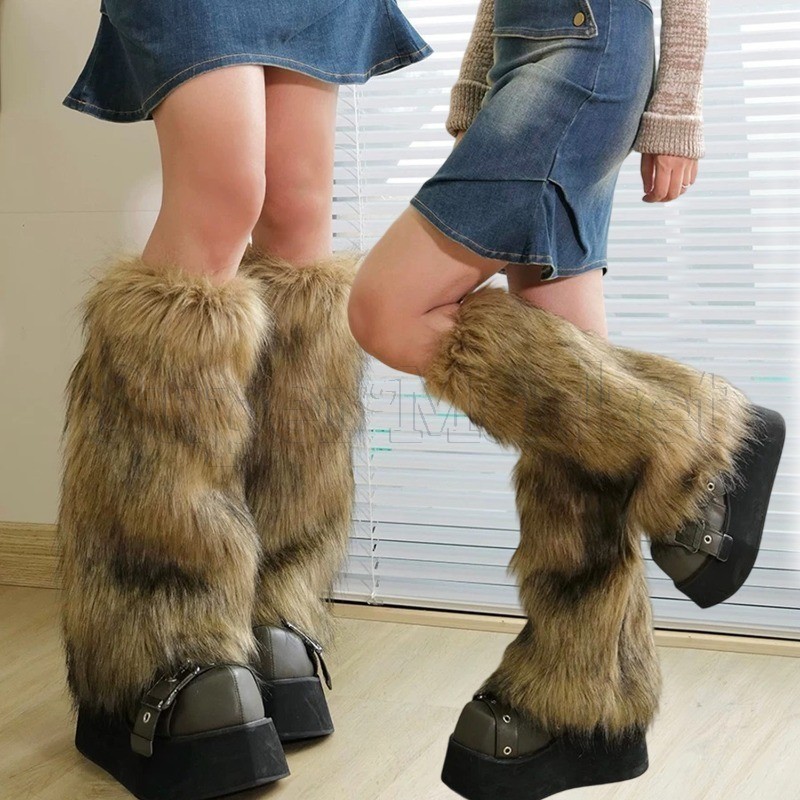 Polainas Femininas De Pele Sintética – Meias Grossas De Pelúcia Para Meninas Picantes , Mulheres Capa De Bota Quente Out