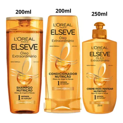 Kit Elseve Óleo Extraordinário Shampoo 200 ml, Condicionador 200 ml e Creme Para Pentear 250 ml