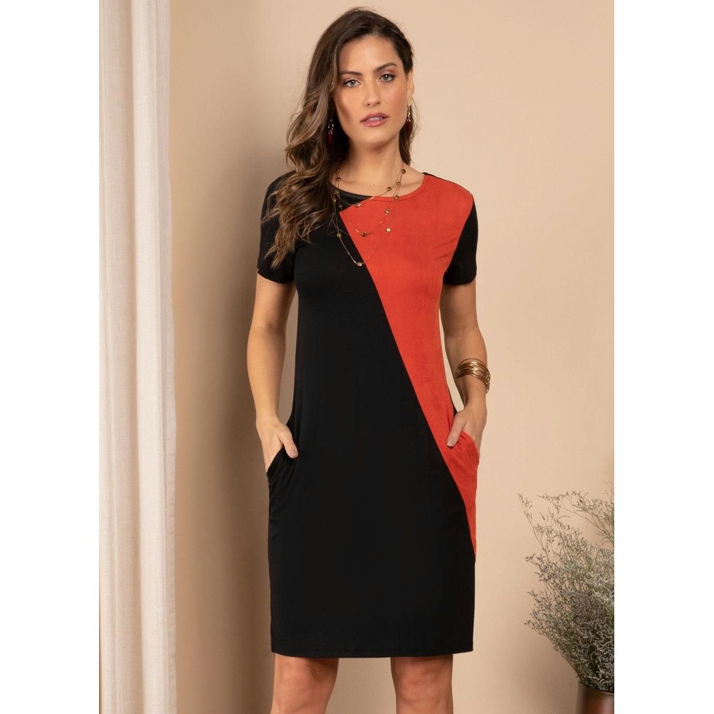 Vestido Feminino Recortes Preto Quintess Conforto em Oferta na Shopee