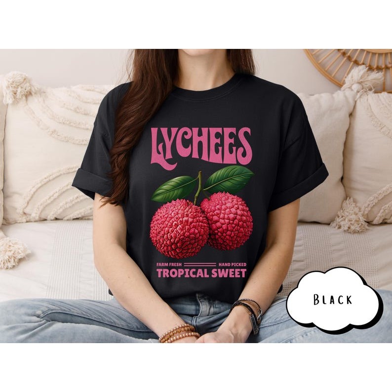 Camiseta Feminina Casual Streetwear Estampa de Mercado Noturno de Lichia Envio Imediato