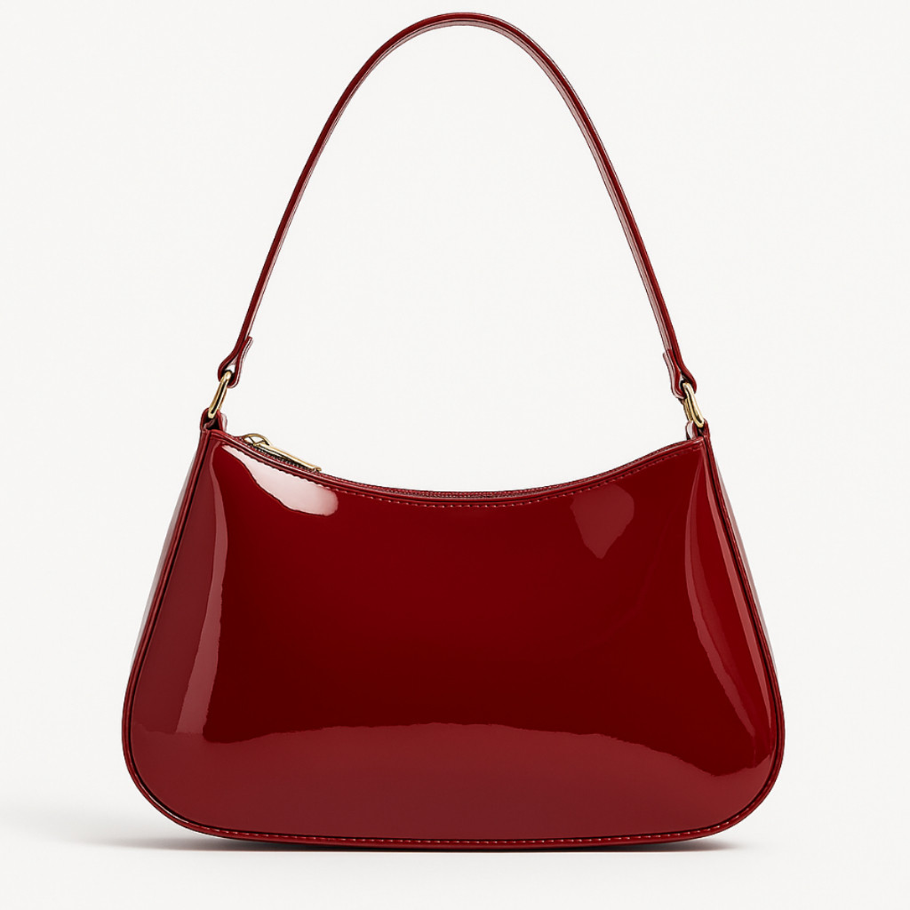 Bolsa Feminina Brilhante Baguete Ombro De Verniz Lisa Luxuosa Meia Lua Mistermah