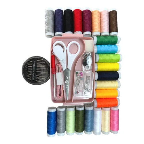 Kit De Costura Completo 24 linhas agulhas tesoura alfinete dedal fita métrica botões passa linha abridor de casa