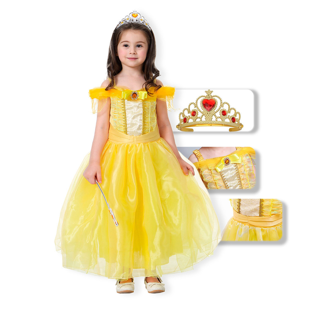 Fantasia Bela Vestido Luxo Princesa Bela E A Fera Vestido Disney Infantil Com Coroa