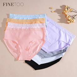 FINETOO Cueca Feminina De Renda Com Múltiplas Cores Sólidas , Lingerie De Algodão Puro , Virilha , Roupa Íntima Confortá