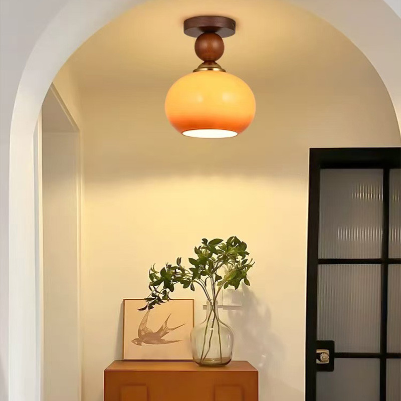 Lâmpada De Teto De Madeira Estilo Século Médio VIMI , Lustres De Vidro Laranja Led Vintage , Vestiário , Corredor , Luz 