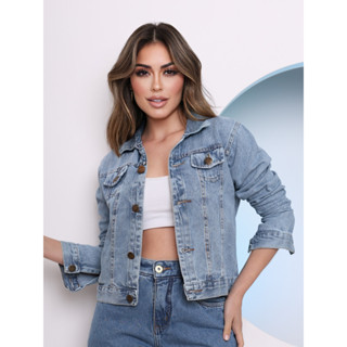 Jaqueta Jeans Feminina botões metálicos/2024 está muito na moda e popular em Oferta na Shopee